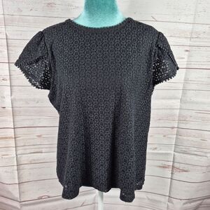 Liz Claiborne Womens Size Large Black Lace Blouse Top Career Office Whimsigoth